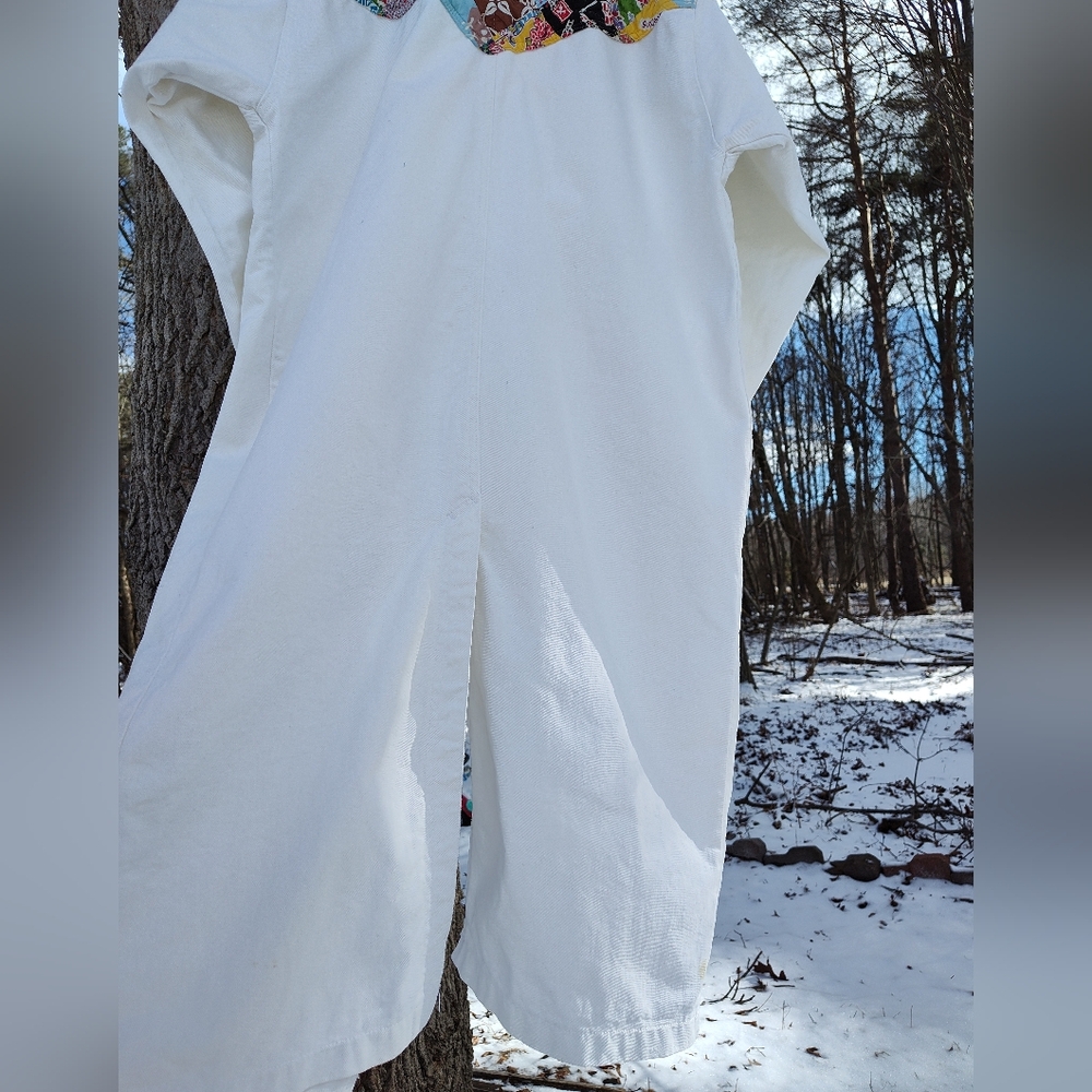 White Quilted Duster Jacket Upcycled Patchwork KAS Originals 80s Cotton One Size - Picture 14 of 16